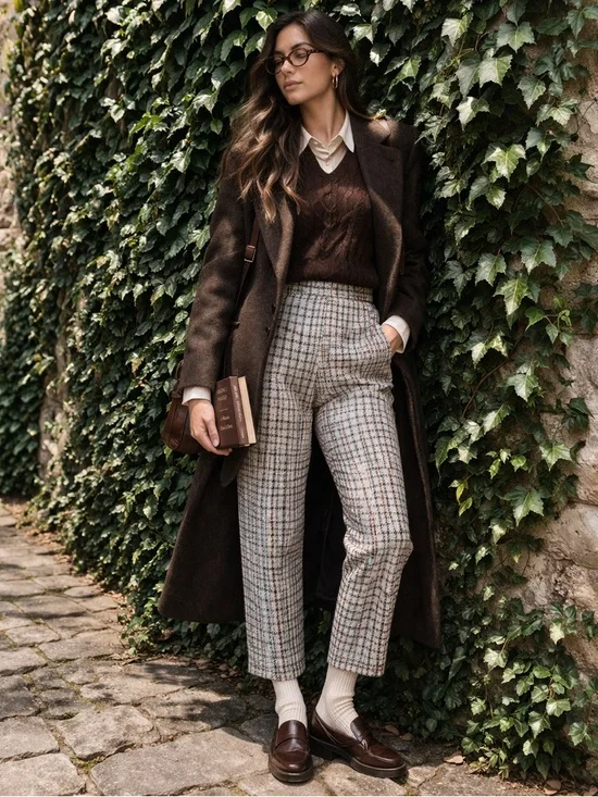 THEORY Plaid Pull-On Plaid Cropped Pants, 6 - Picture 1 of 12